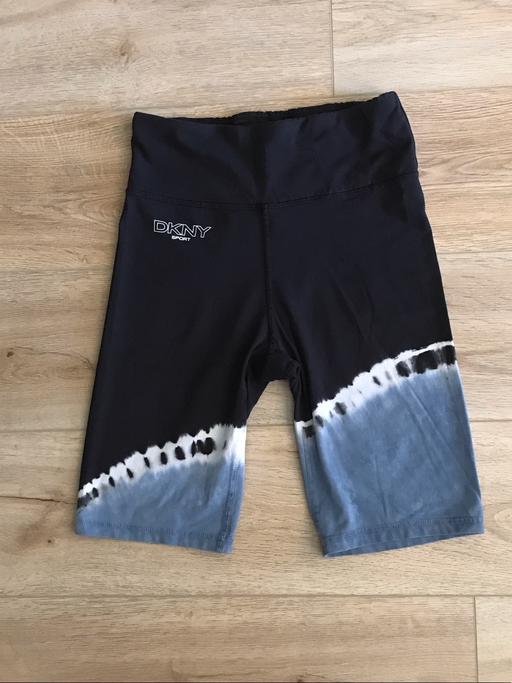 DKNY Black Bike Shorts with Blue wWhite Tie-Dye Hem Size Small